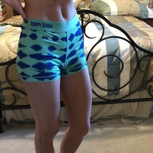 Blue and Green Nike Pro Workout Shorts